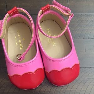 Pink and red ankle strap infant shoes